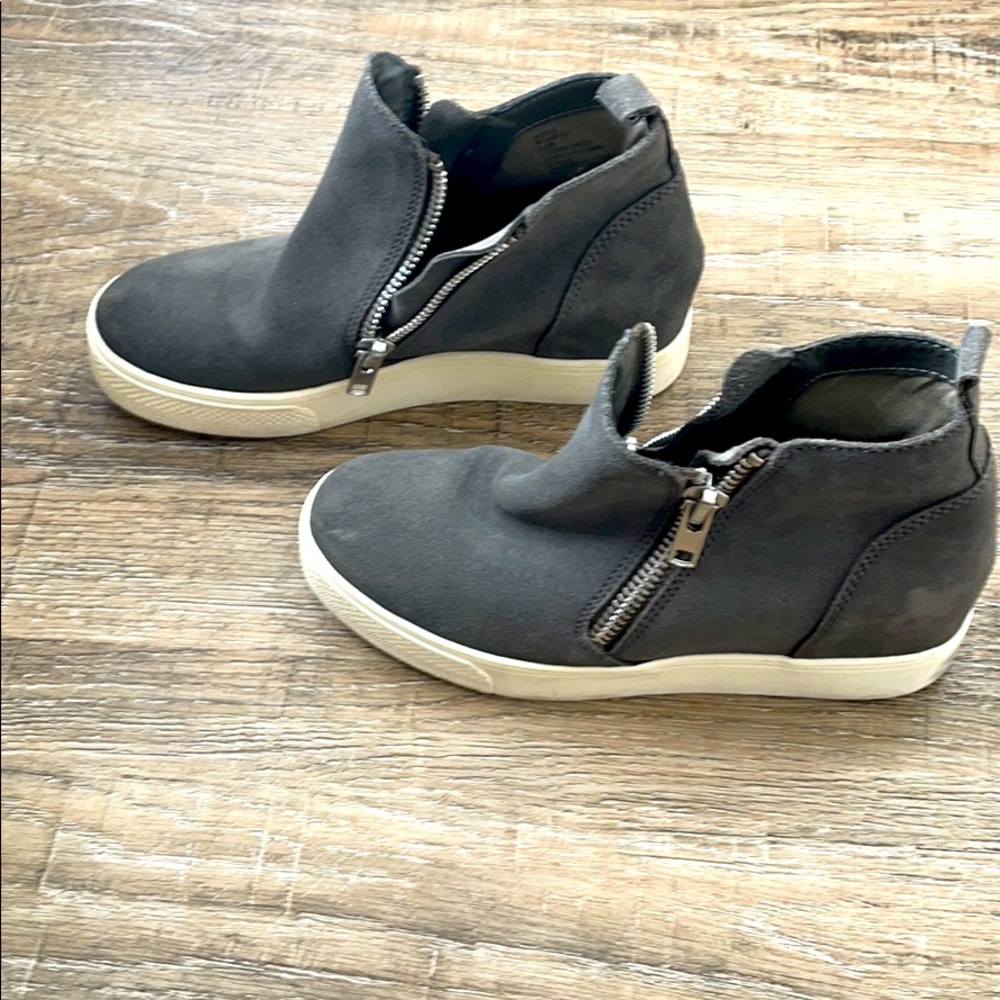 Steve Madden wedge sneaker booties, gray, 6.5